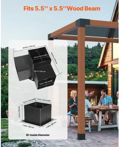Koduva Pergolos laikiklių rinkinys VEVOR, 8 vnt., 3 krypčių, 142 x 142 mm, anglinis plienas