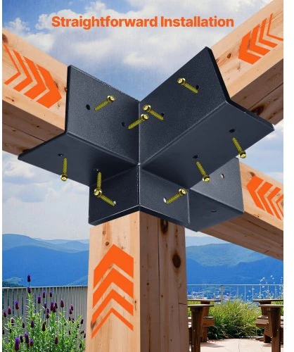 Koduva Pergolos laikiklių rinkinys VEVOR SSAE3, 3 vnt., 4 krypčių, 92 x 92 mm sijoms, anglinis plienas