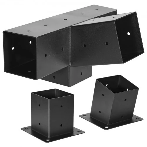 Koduva Pergolos laikiklių rinkinys VEVOR SSAE3, 3 vnt., 4 krypčių, 92 x 92 mm sijoms, anglinis plienas