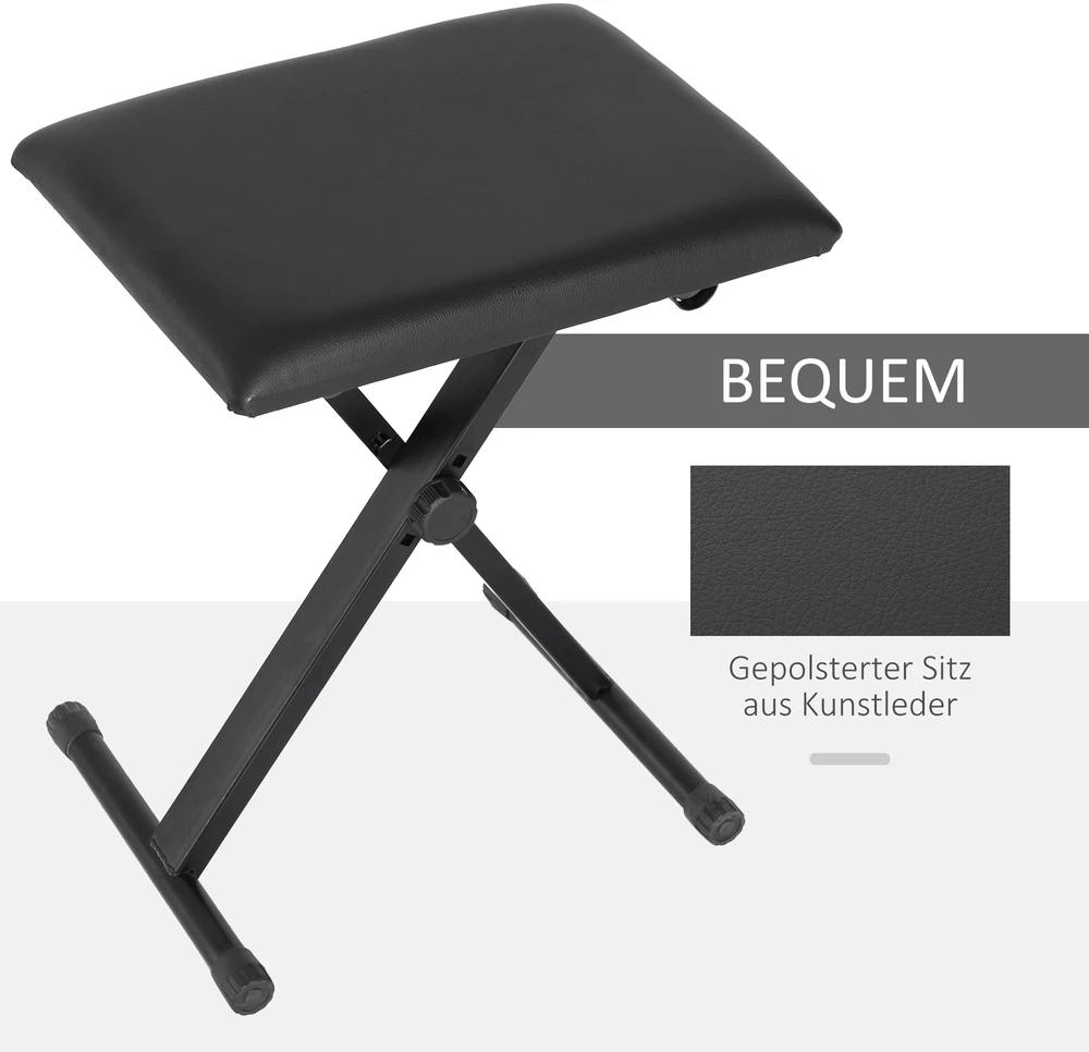 Aosom Pianino kėdė, reguliuojamas aukštis, juoda, 39 x 29 x 37-47 cm