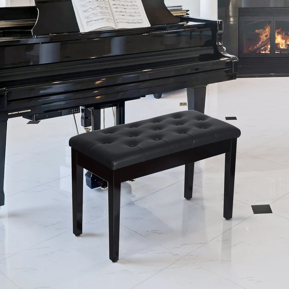 Aosom Piano suoliukas, su paslėpta daiktadėže, dirbtinės odos sėdynė, juodas, 76 x 36 x 50 cm