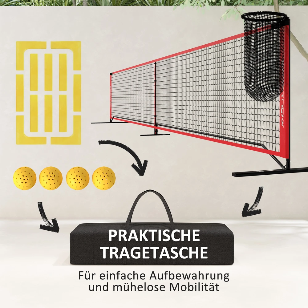 Aosom Pickleball tinklo rinkinys su stovu, kamuoliais, plienas, plastikas, raudona