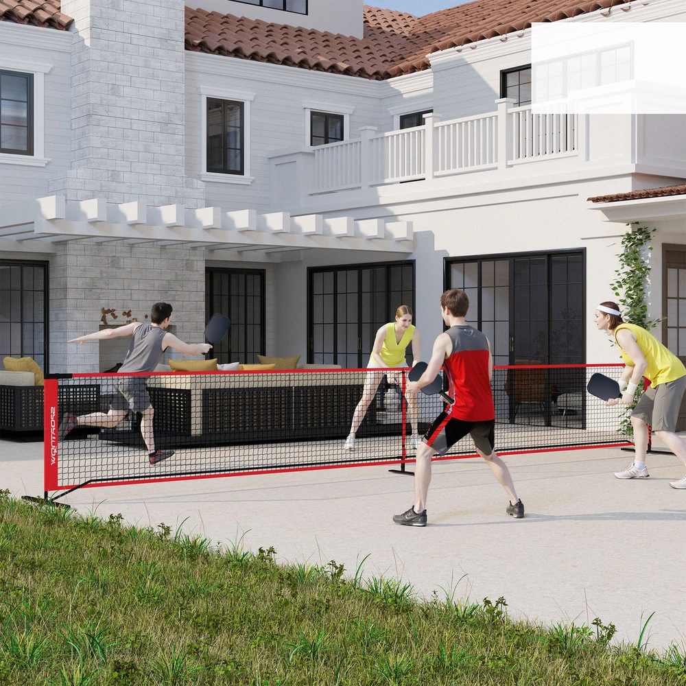 Aosom Pickleball tinklo rinkinys su stovu, kamuoliais, plienas, plastikas, raudona