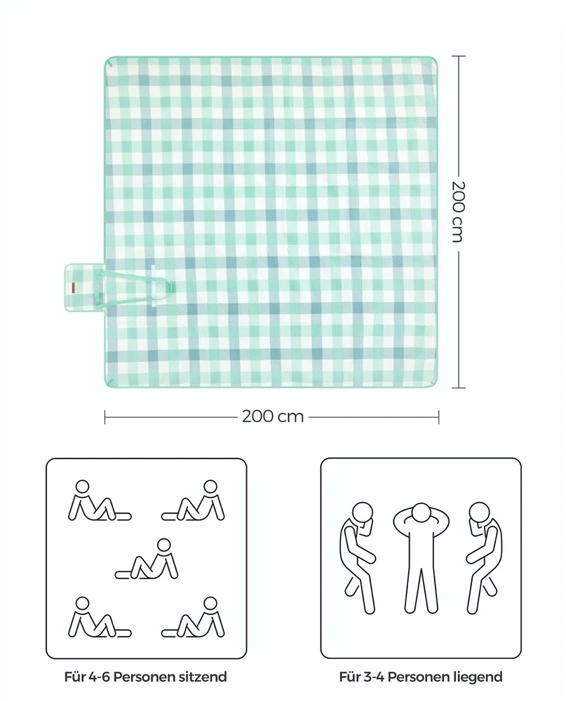 Koduva Pikniko pledas 200 x 200 cm, sulankstomas, vandeniui atsparus, žaliai baltas