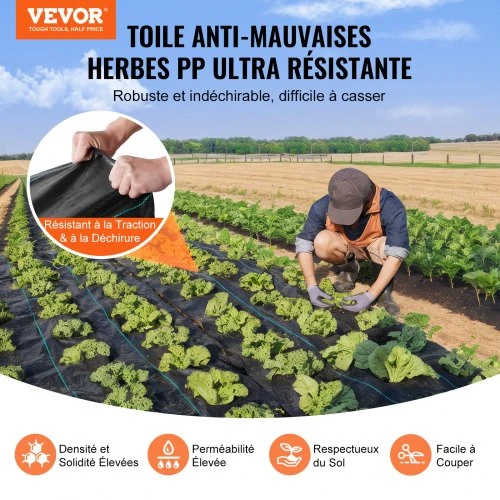 Koduva Piktžolių barjero audinys VEVOR, polipropilenas, juodas, 1 x 50 m