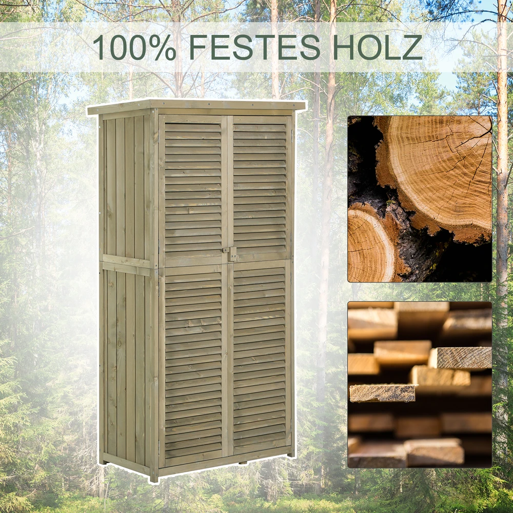 Aosom Pilka medinė sodo spintelė su nuožulniu asfaltiniu stogu, 87 × 46,5 × 160 cm