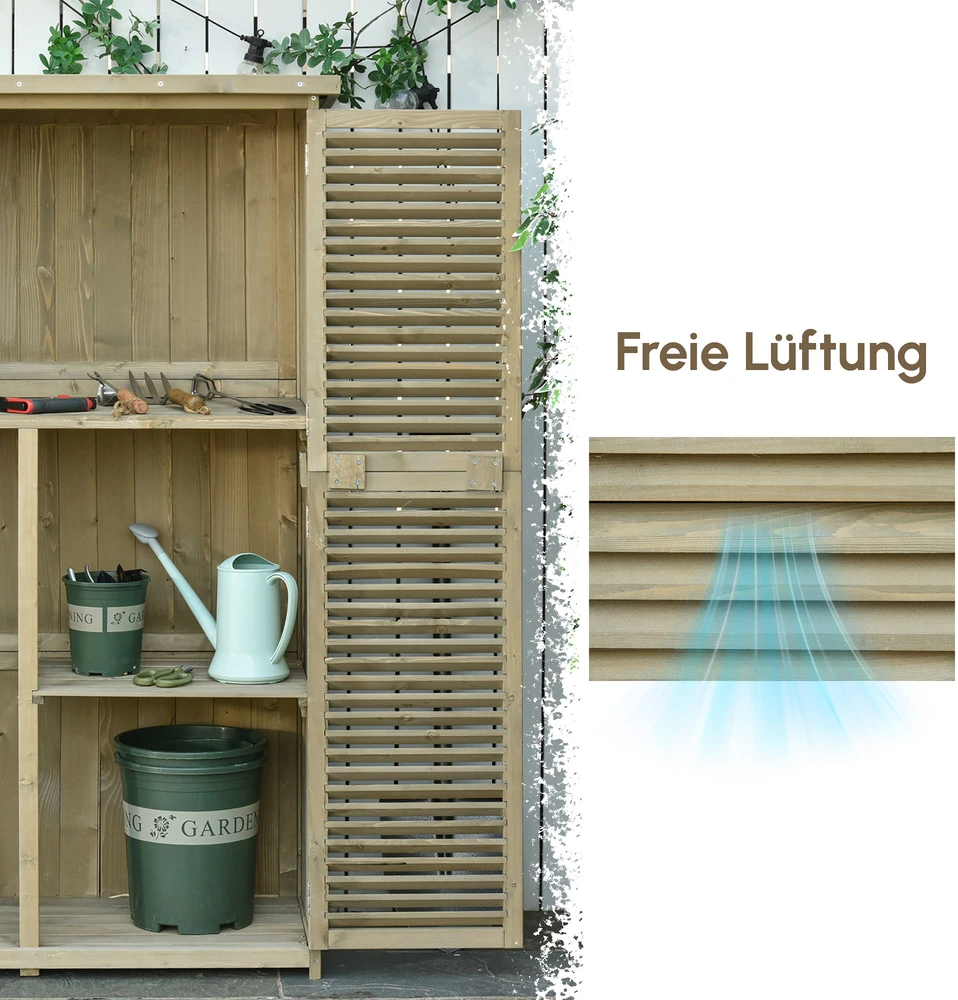 Aosom Pilka medinė sodo spintelė su nuožulniu asfaltiniu stogu, 87 × 46,5 × 160 cm