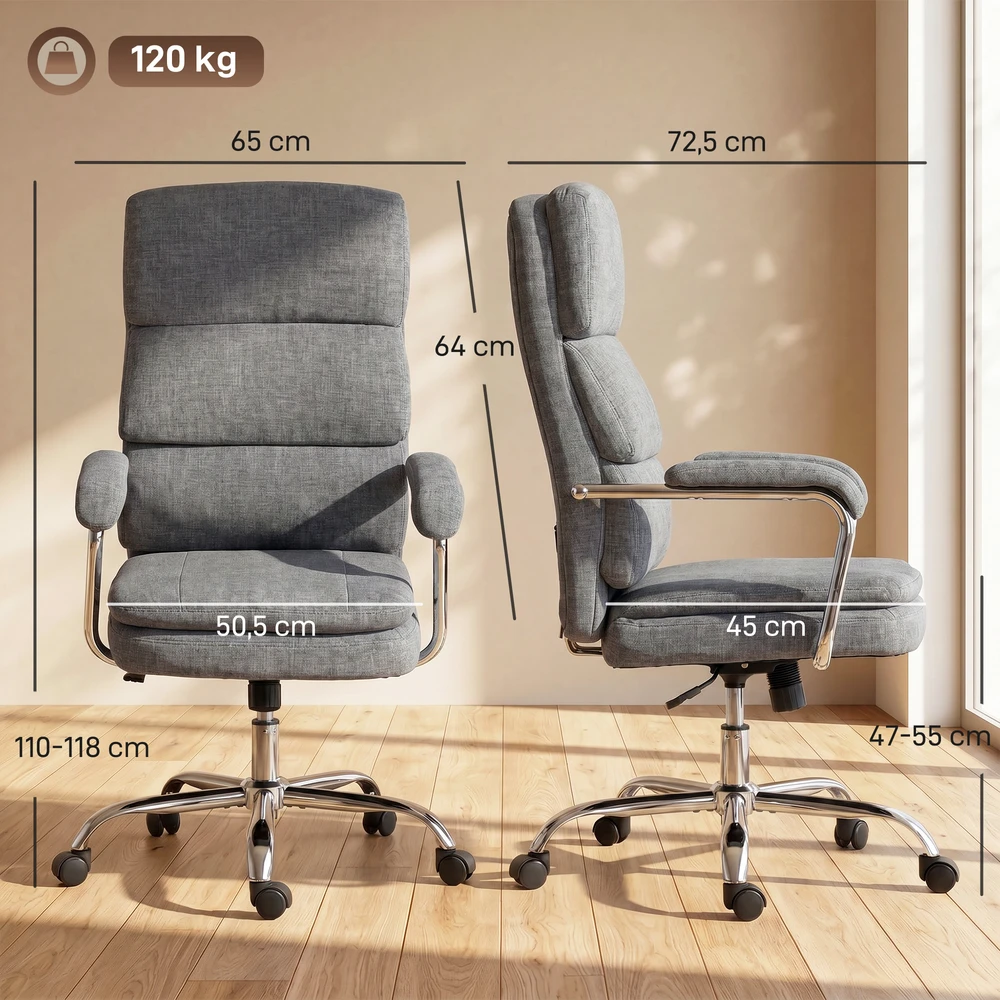 Aosom Pilkas biuro krėslas, reguliuojamas aukštis, 360° sukamas, 120 kg
