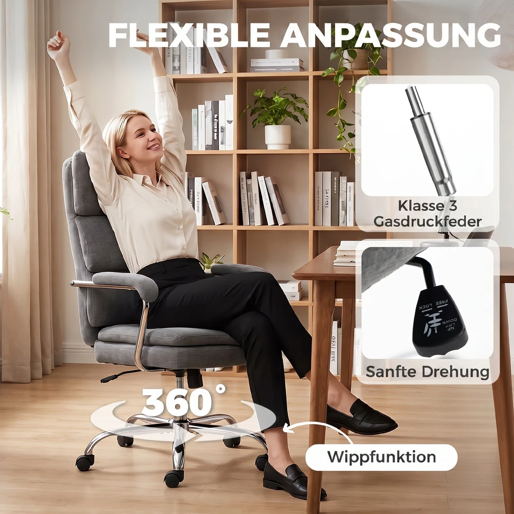 Aosom Pilkas biuro krėslas, reguliuojamas aukštis, 360° sukamas, 120 kg