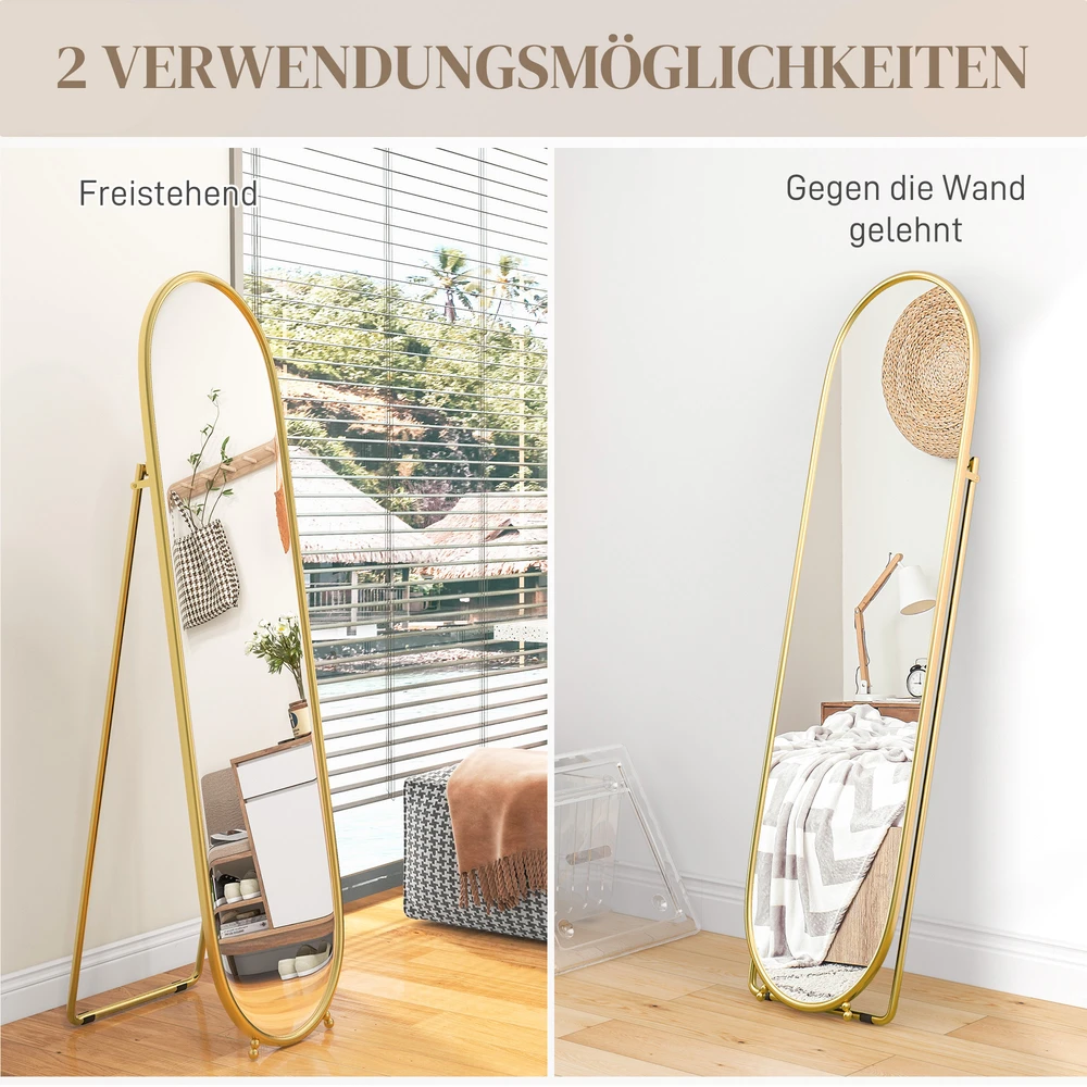 Aosom Pilno ūgio veidrodis, ovalus, laisvai pastatomas, metalinis rėmas, 40 x 160 cm, auksinis