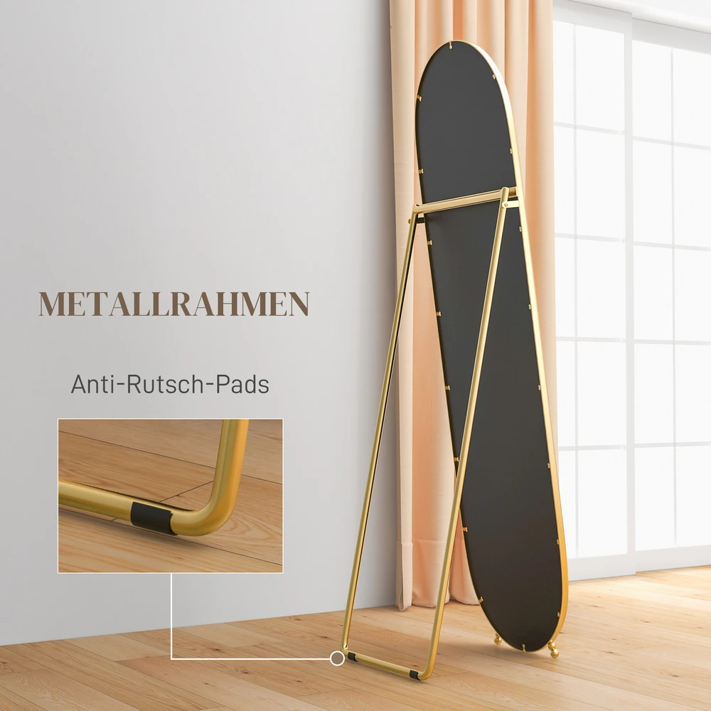Aosom Pilno ūgio veidrodis, ovalus, laisvai pastatomas, metalinis rėmas, 40 x 160 cm, auksinis