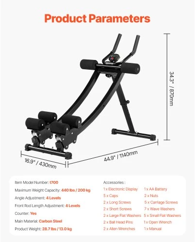 VEVOR Pilvo preso treniruoklis t700, sulankstomas, reguliuojamas, anglinis plienas, iki 200 kg