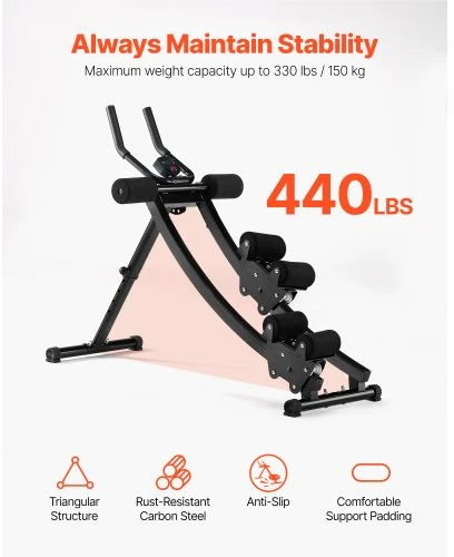 VEVOR Pilvo preso treniruoklis t700, sulankstomas, reguliuojamas, anglinis plienas, iki 200 kg