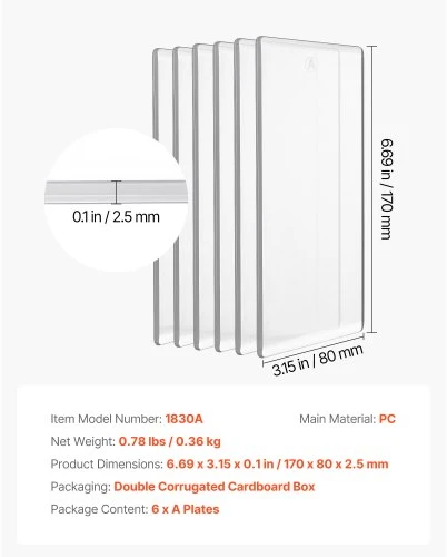 VEVOR Pjovimo plokštės, 6 vnt., 170 x 80 x 2,5 mm, skaidrus polikarbonatas, skirtos KM-1830