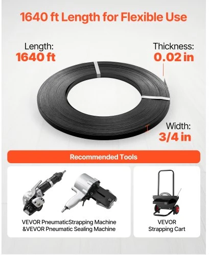 VEVOR Plieninės juostos ritinys GD1905, 19 mm x 0,55 mm x 500 m, 770 kg