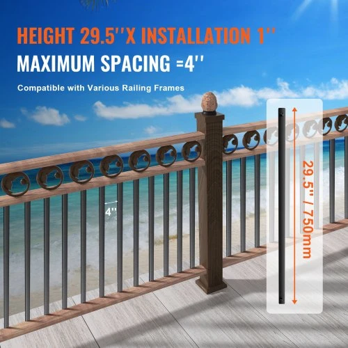 VEVOR Plokšti terasos turėklų balustrai, aliuminis, matinė juoda, 75 cm, 51 vnt.