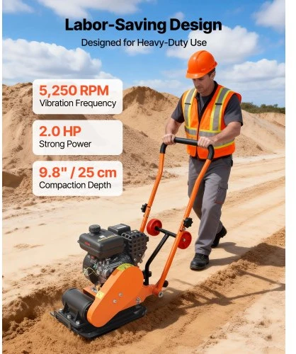 Koduva Plokštinė vibroplokštė VEVOR HZR40, 1,49 kW, 79 cc, juoda / oranžinė, 88 x 36 x 94 cm