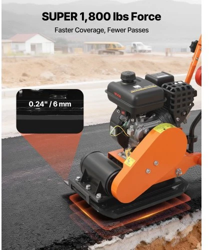 Koduva Plokštinė vibroplokštė VEVOR HZR40, 1,49 kW, 79 cc, juoda / oranžinė, 88 x 36 x 94 cm
