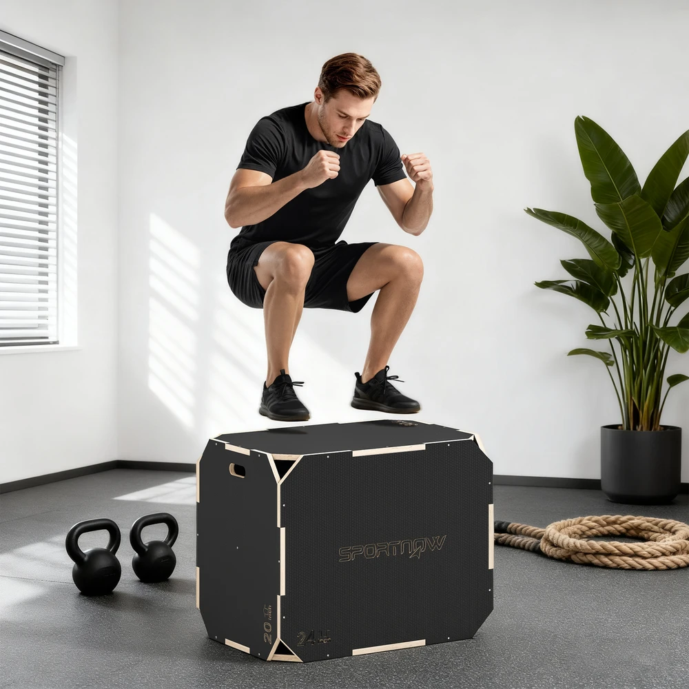 Aosom Plyo box, 3-in-1, su rankenų angomis, juoda, 76 x 61 x 51 cm