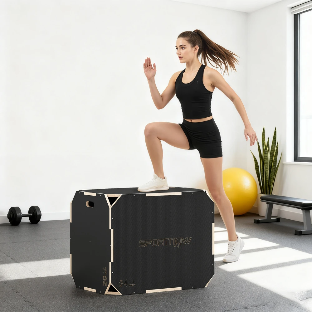 Aosom Plyo box, 3-in-1, su rankenų angomis, juoda, 76 x 61 x 51 cm