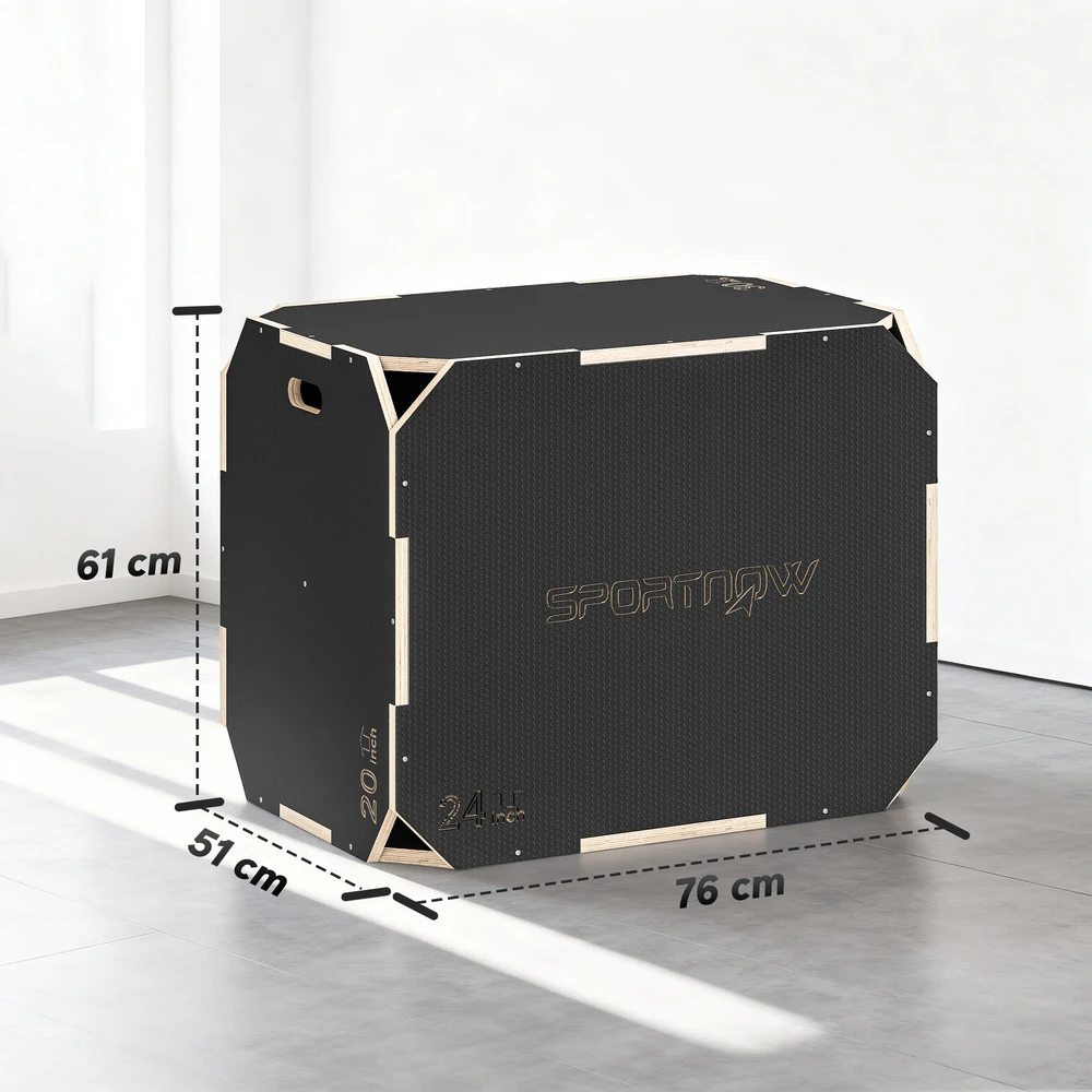Aosom Plyo box, 3-in-1, su rankenų angomis, juoda, 76 x 61 x 51 cm