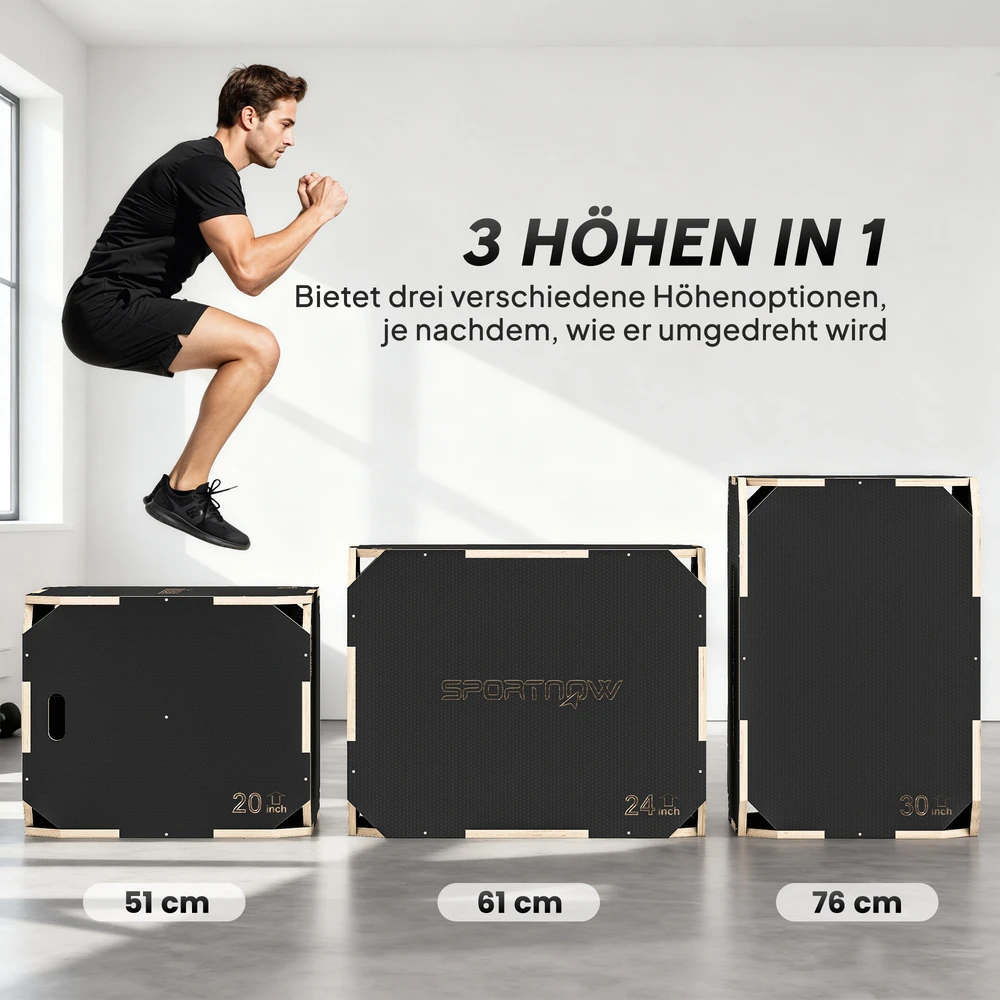 Aosom Plyo box, 3-in-1, su rankenų angomis, juoda, 76 x 61 x 51 cm