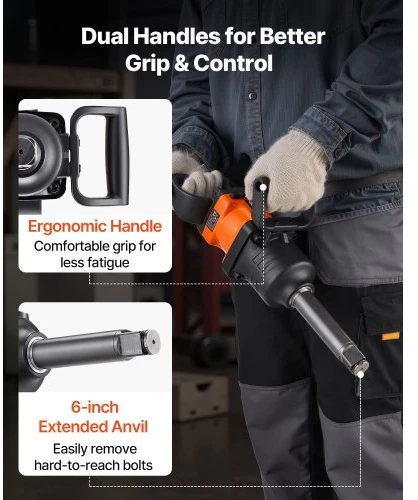 VEVOR Pneumatinis smūginis veržliasukis RP9563, 2400 N·m, 6 pavaros, 6000 RPM, 15 cm prailgintas priekalas