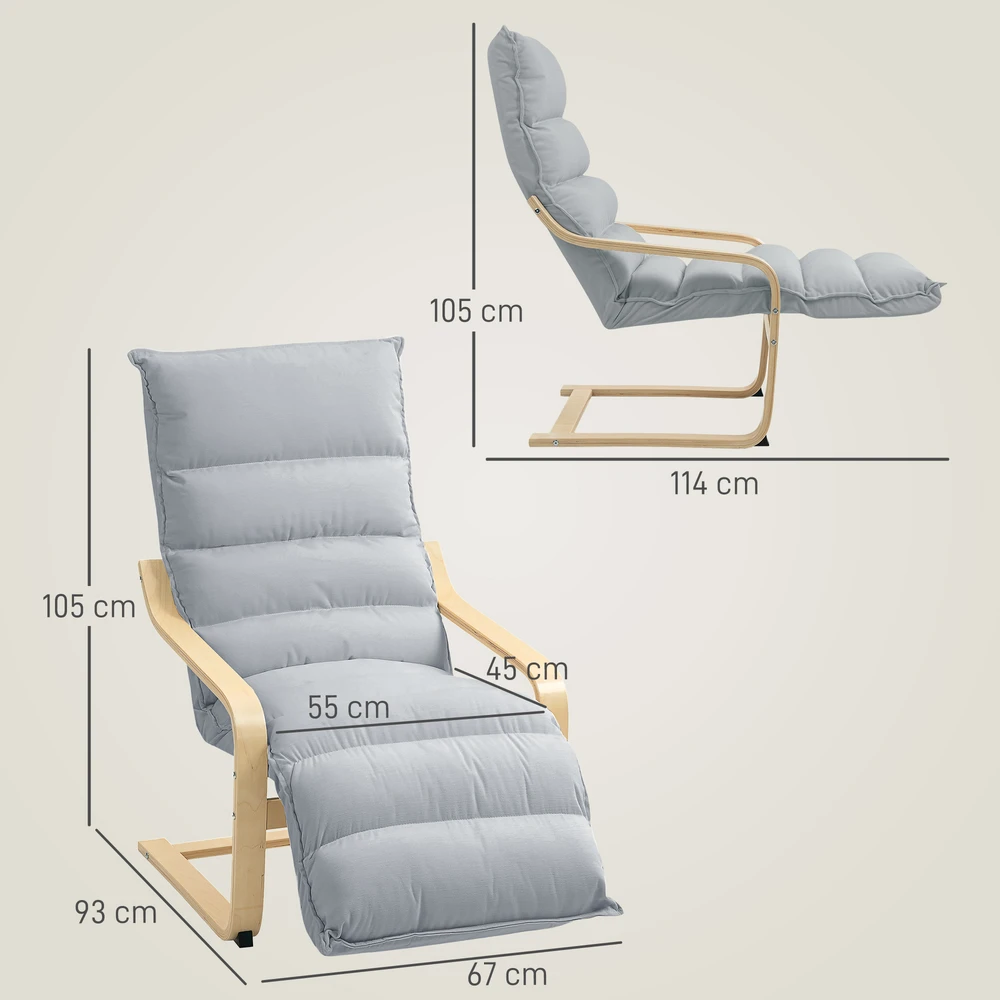 Aosom Poilsio fotelis iš beržo laminato, šviesiai pilkas, 120 kg