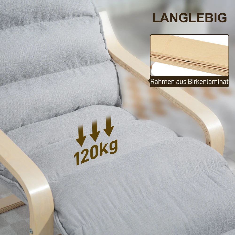 Aosom Poilsio fotelis iš beržo laminato, šviesiai pilkas, 120 kg
