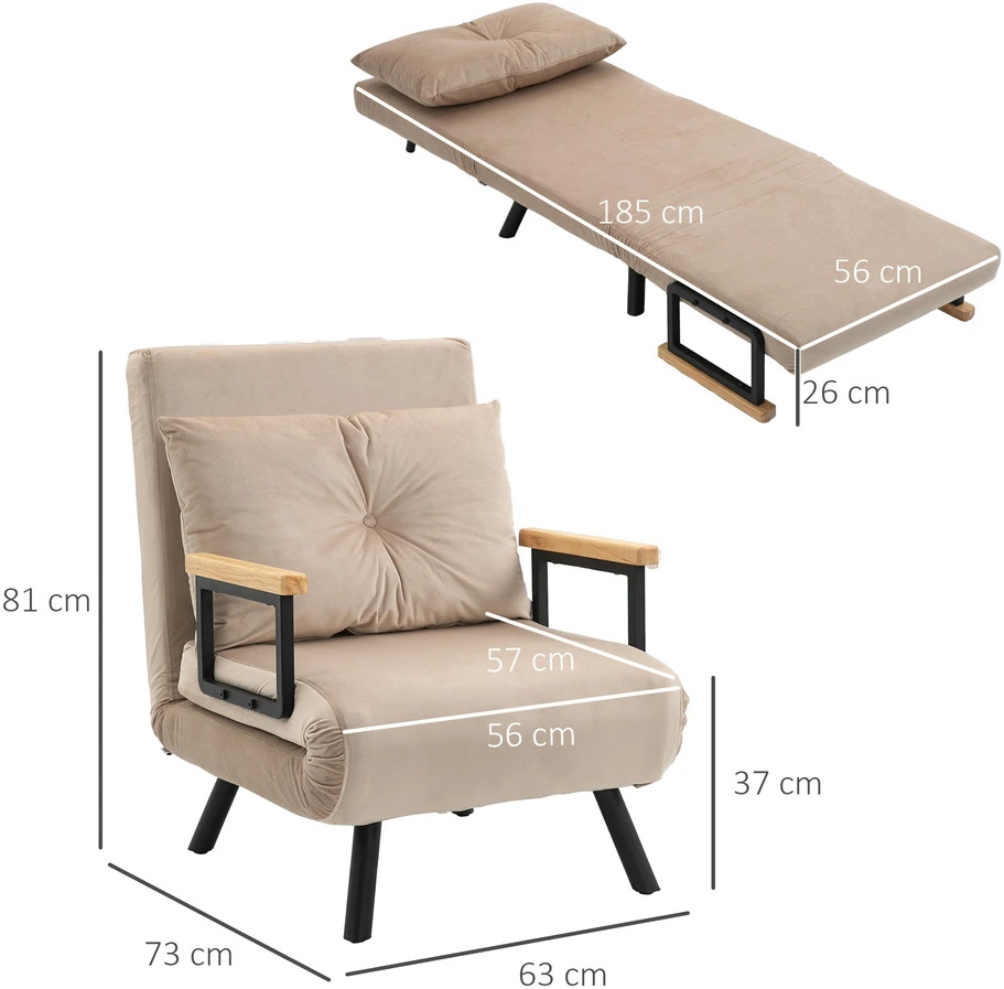 Fotelis Aosom Poilsio kėdė-gulta skandinaviško dizaino, smėlio spalvos, 120 kg