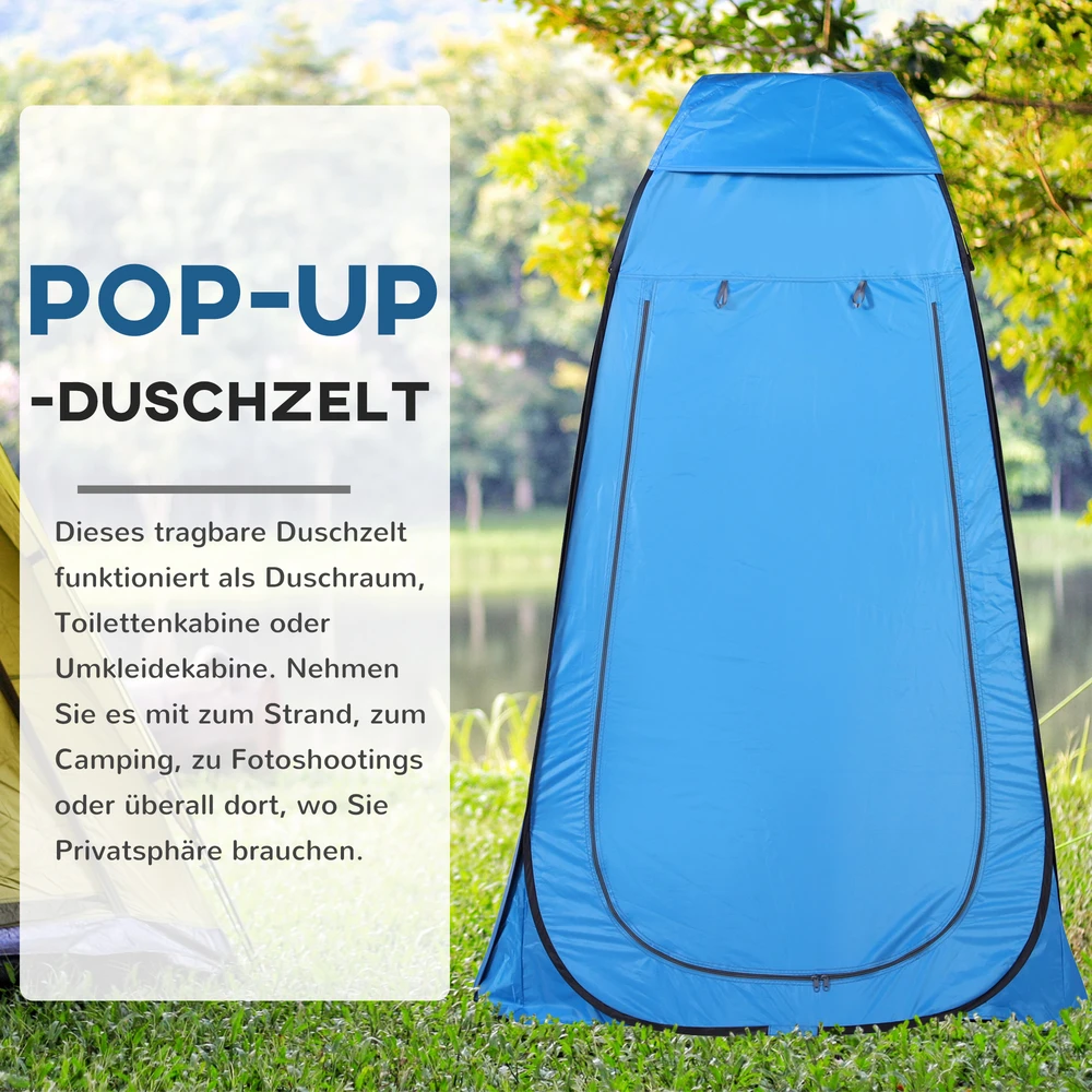 Aosom Pop-up dušo ir tualeto palapinė, dangaus mėlyna, 120 x 120 x 190 cm