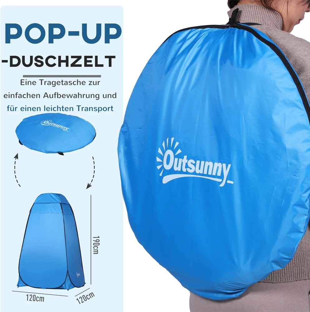 Aosom Pop-up dušo ir tualeto palapinė, dangaus mėlyna, 120 x 120 x 190 cm