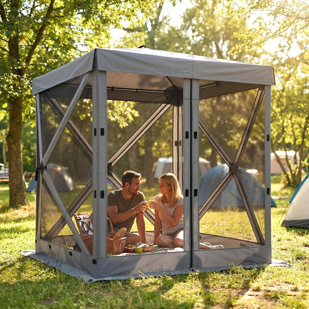 Aosom Pop-up pavėsinė 1,85 x 1,85 m, tamsiai pilka, su 4 tinklelinėmis šoninėmis sienelėmis, krepšiu