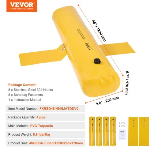 Koduva Potvynio barjerai VEVOR, 4 vnt., PVC tentas, 122 x 25 x 17 cm
