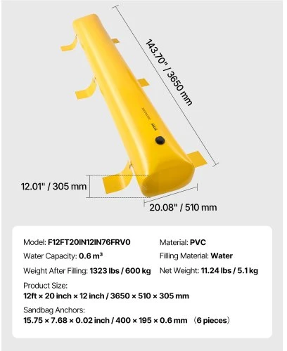 VEVOR Potvynių barjeras, PVC, 366 x 51 x 31 cm, 500 l