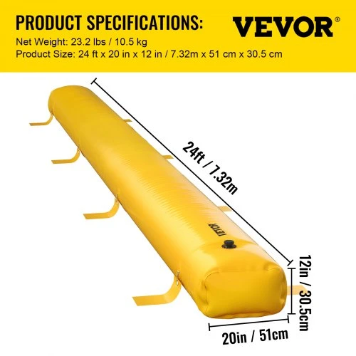 Koduva Potvynių barjeras VEVOR, PVC, geltonas, 7,32 m x 51 cm x 30,5 cm