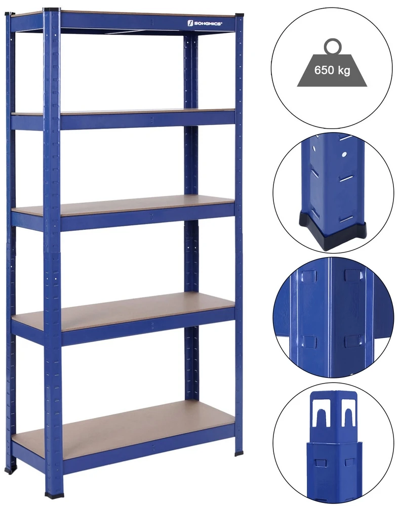 Songmics Pramoninė lentyna, mėlyna, plieninė, 150 x 75 x 30 cm, 5 lentynos, iki 650 kg