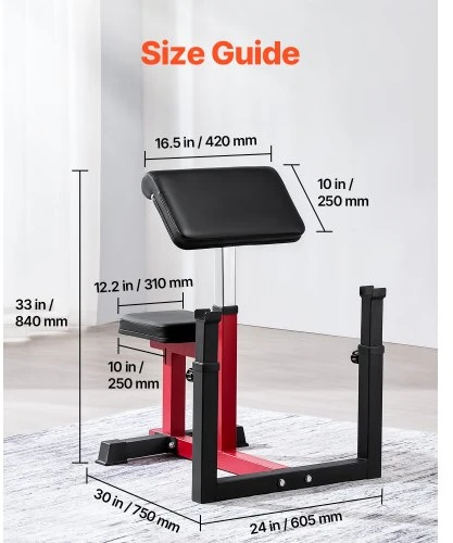 VEVOR Preacher curl suoliukas su kojų treniruokliu, qb035, juodas ir raudonas, 73 x 55 x 18 cm