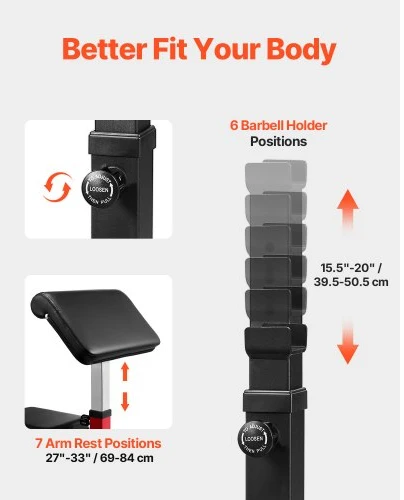 VEVOR Preacher curl suoliukas su kojų treniruokliu, qb035, juodas ir raudonas, 73 x 55 x 18 cm