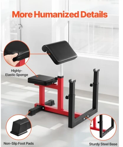 VEVOR Preacher curl suoliukas su kojų treniruokliu, qb035, juodas ir raudonas, 73 x 55 x 18 cm