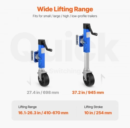 VEVOR Priekabos atraminis keltuvas su ratuku LVT, 725 kg, pakeliamas 41-67 cm