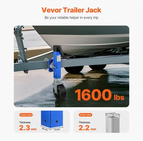 VEVOR Priekabos atraminis keltuvas su ratuku LVT, 725 kg, pakeliamas 41-67 cm