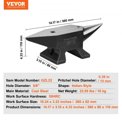 VEVOR Priekalas GZL22, lieto plieno, 10 kg, 36 x 8 x 11 cm