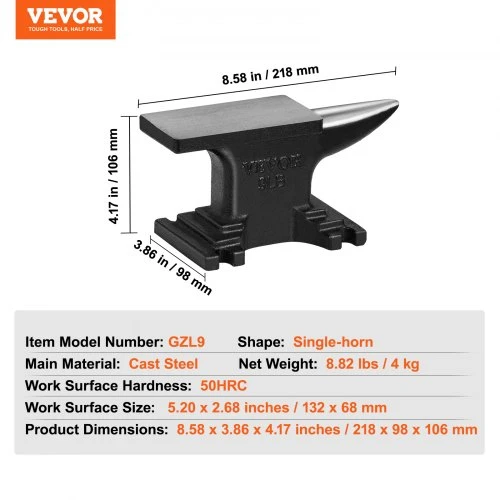 Koduva Priekalas VEVOR, lietinis plienas, 4kg, 22 x 10 x 11 cm