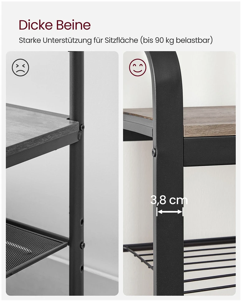 Koduva Prieškambario kabykla su batų lentynomis ir sėdyne, 9 kabliukai, 33,7 x 84 x 183 cm, pilkai ruda-juoda