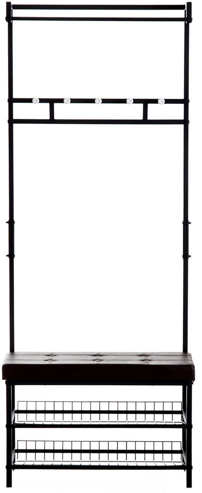 Aosom Prieškambario kabykla su batų suoliuku, metalas, juoda ir ruda, 72,5 x 35 x 180 cm