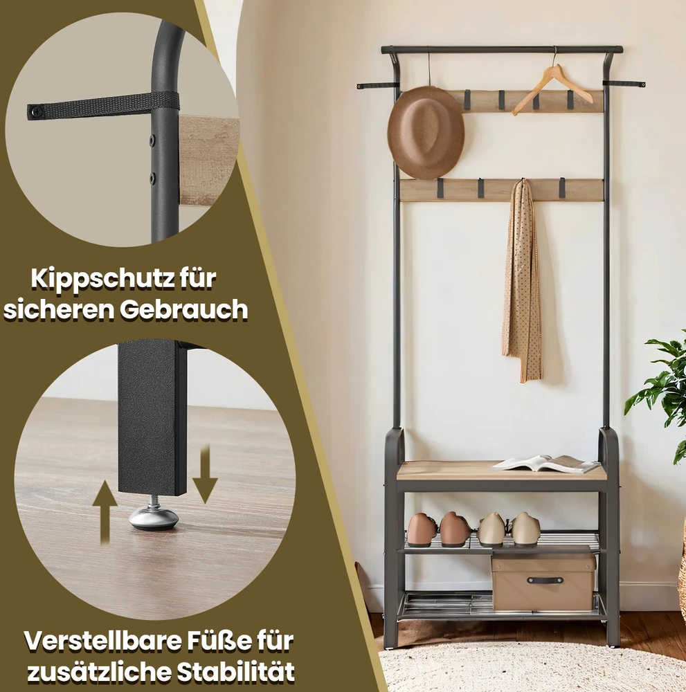 Koduva Prieškambario kabykla su batų suoliuku, 4-in-1, 33,7 x 72 x 183 cm, ruda-juoda