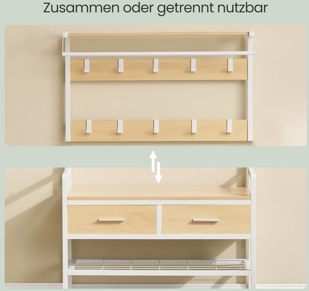 Koduva Prieškambario kabykla su batų suoliuku, 2 stalčiais, 30 x 80,4 x 181,6 cm, balta