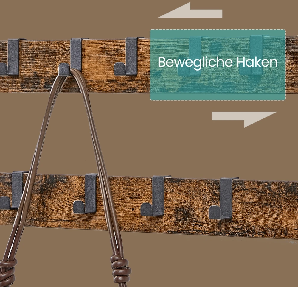 Koduva Prieškambario kabykla su batų suoliuku, 32,2 x 64 x 180 cm, 9 nuimami kabliukai, ruda-juoda