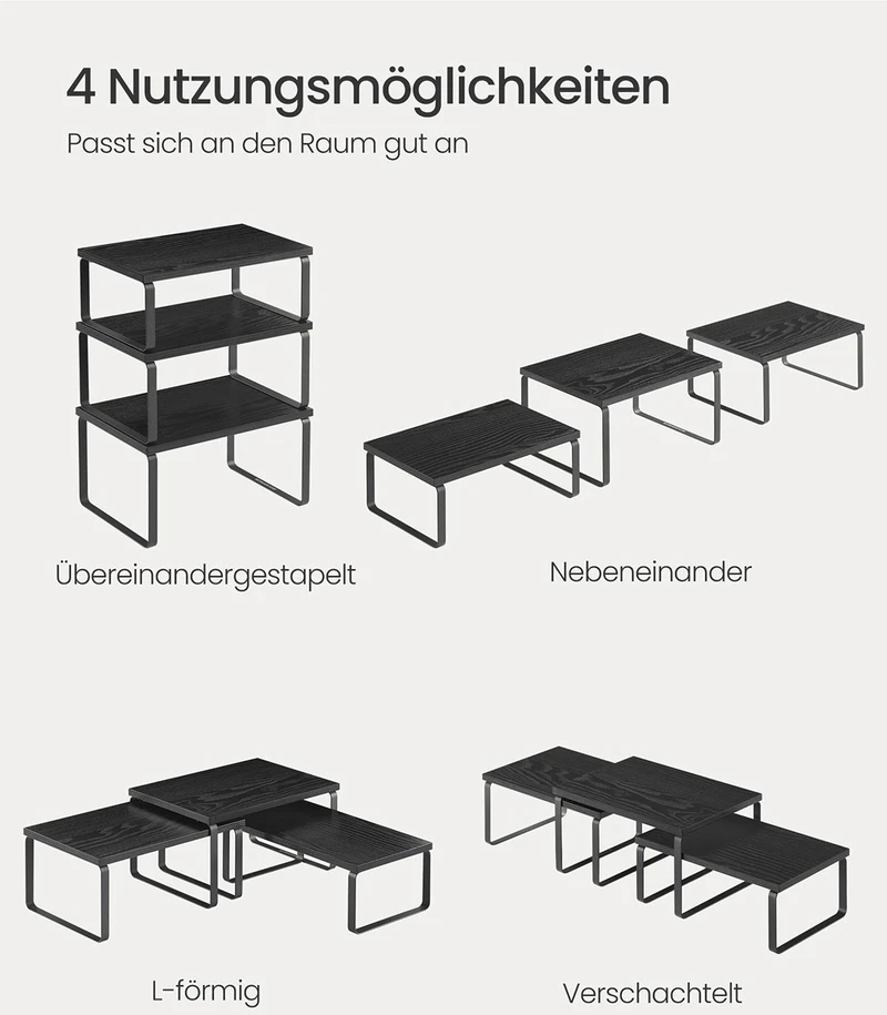 Koduva Prieskonių lentynėlių komplektas, 3 vnt., sukraunamos ir išplečiamos, antracito pilka, juoda